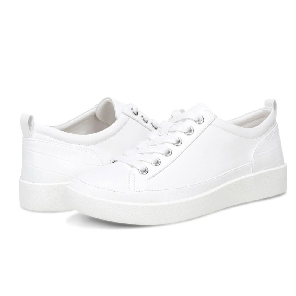 Vionic Winny Sneaker Womens 9 Wide White Croc Embossed Leather Low Top‎ $145